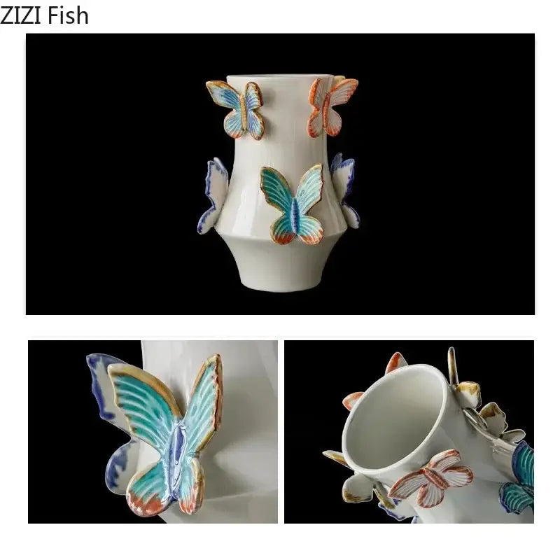 White butterfly ceramic vase living room floral decor