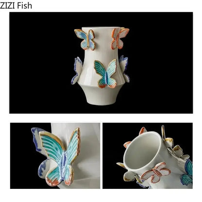 White butterfly ceramic vase living room floral decor