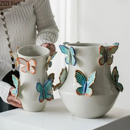 White butterfly ceramic vase living room floral decor
