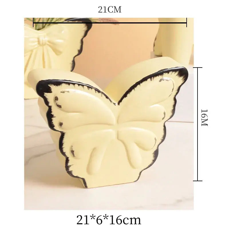 White butterfly ceramic vase with pink bow living room decor