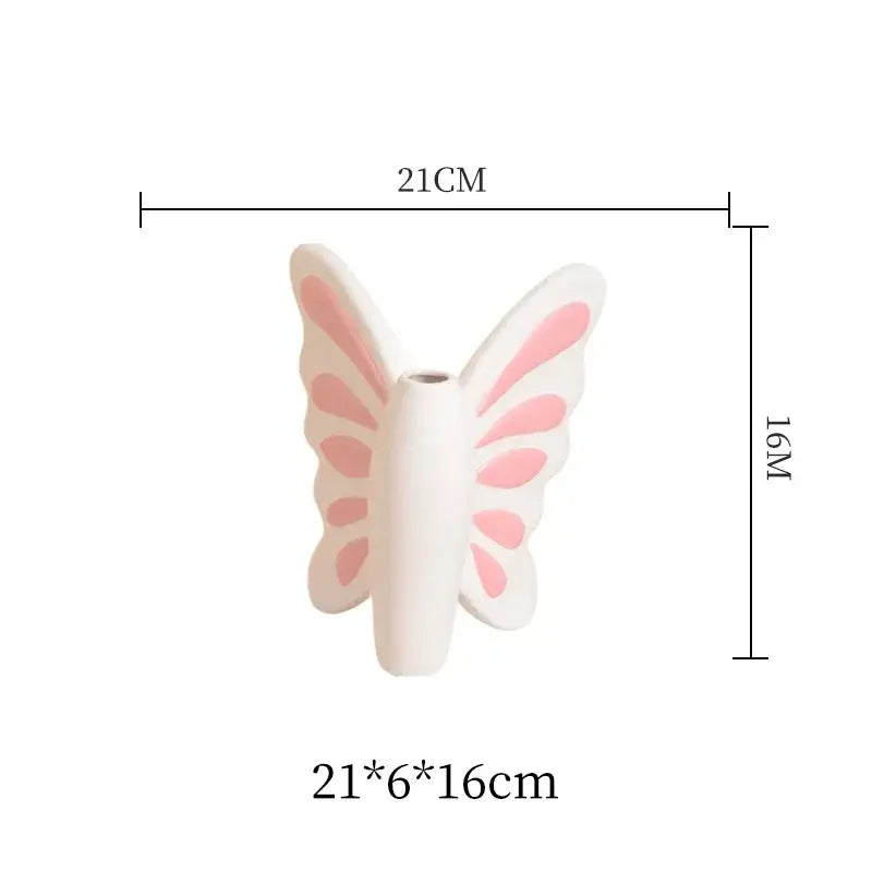 White butterfly ceramic vase with pink bow living room decor