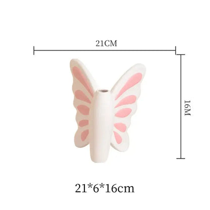 White butterfly ceramic vase with pink bow living room decor