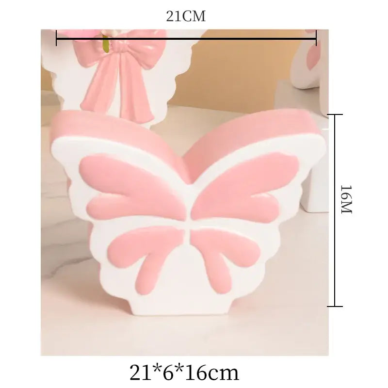 White butterfly ceramic vase with pink bow living room decor