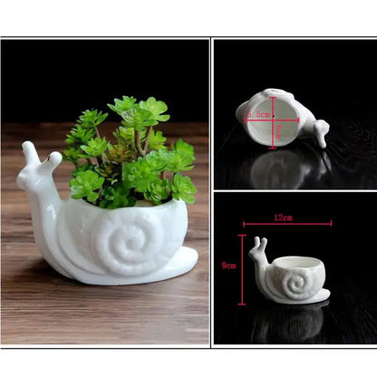 White cartoon snail flower vase ceramic garden succulent pot