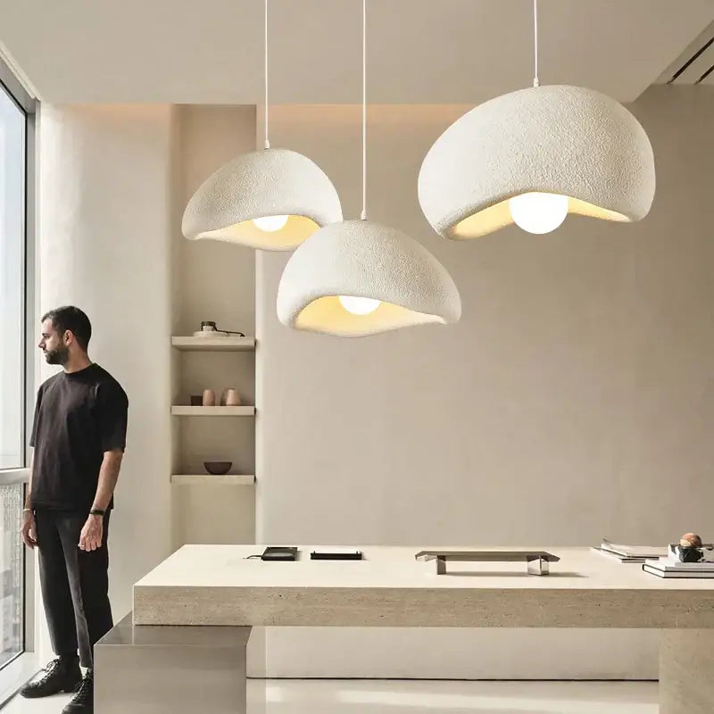 White cement wind cloud pendant light living room trio