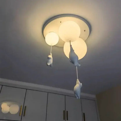 White ceramic balloon bear pendant light bedroom ceiling lamp