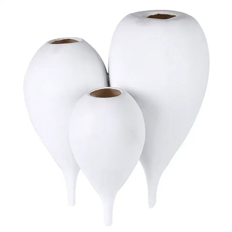 White ceramic balloon geometric vase trio for living room decor
