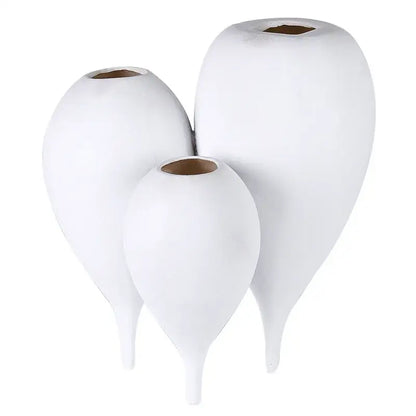 White ceramic balloon geometric vase trio for living room decor