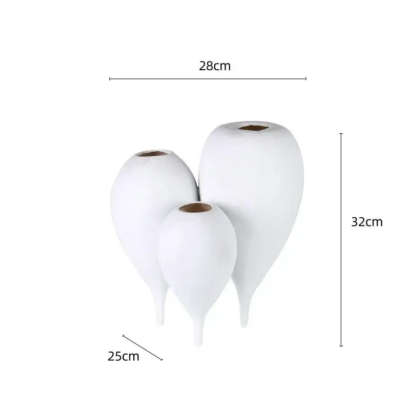White ceramic balloon geometric vase trio for living room decor