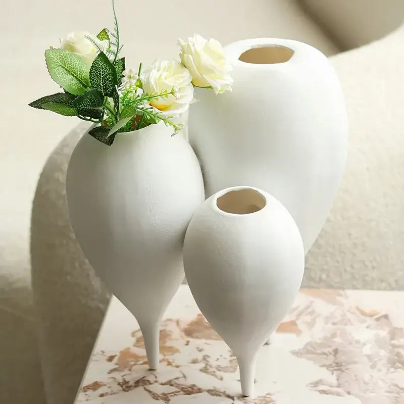 White ceramic balloon geometric vase trio for living room decor