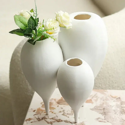 White ceramic balloon geometric vase trio for living room decor