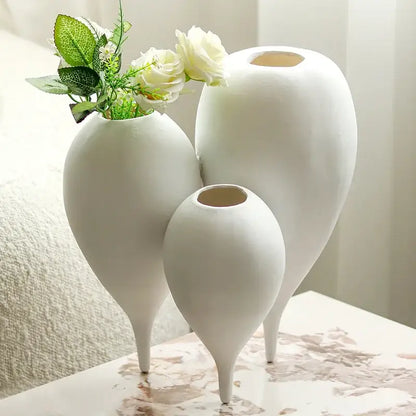 White ceramic balloon geometric vase trio for living room decor