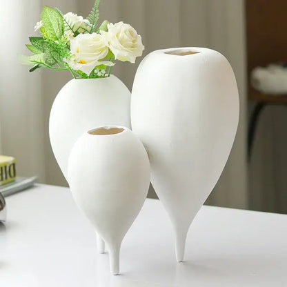 White ceramic balloon geometric vase trio for living room decor