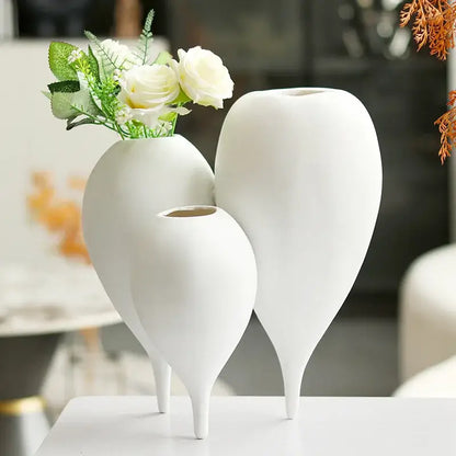 White ceramic balloon geometric vase trio for living room decor