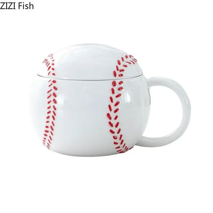 White ceramic baseball shape ceramic mug with lid kitchen cup
