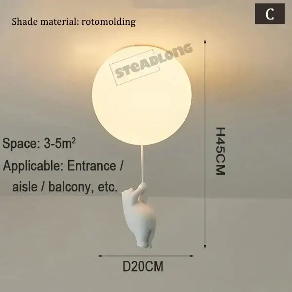 White ceramic bear cartoon pendant lamp for kids bedroom
