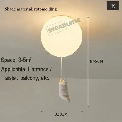 White ceramic bear cartoon pendant lamp for kids bedroom