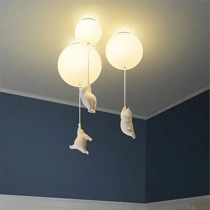 White ceramic bear cartoon pendant lamp for kids bedroom