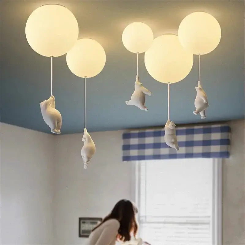 White ceramic bear cartoon pendant lamp for kids bedroom