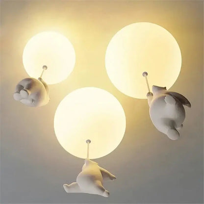 White ceramic bear cartoon pendant lamp for kids bedroom