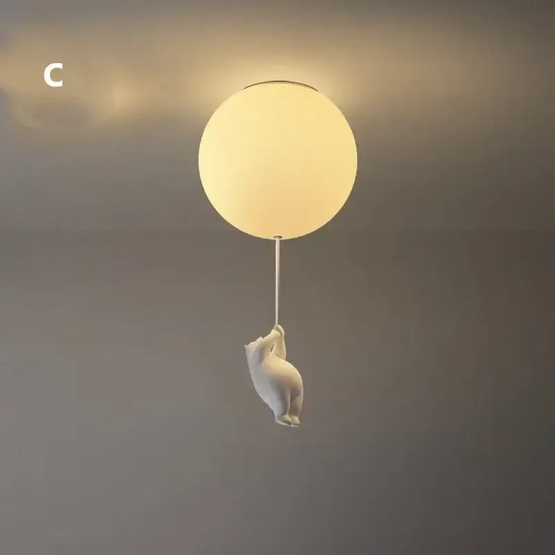 White ceramic bear led ceiling chandelier bedroom glass globe light