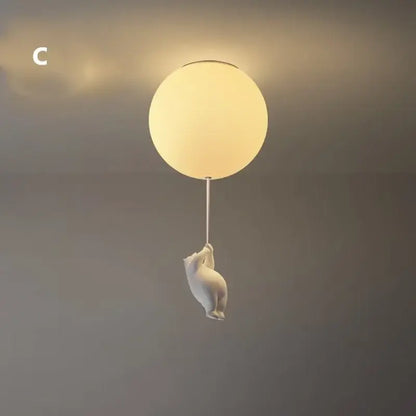 White ceramic bear led ceiling chandelier bedroom glass globe light