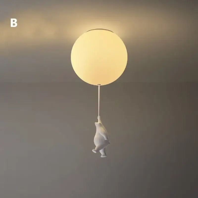 White ceramic bear led ceiling chandelier bedroom glass globe light