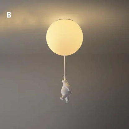 White ceramic bear led ceiling chandelier bedroom glass globe light