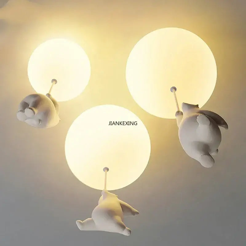 White ceramic bear led ceiling chandelier bedroom glass globe light