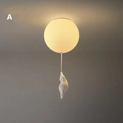 White ceramic bear led ceiling chandelier bedroom glass globe light