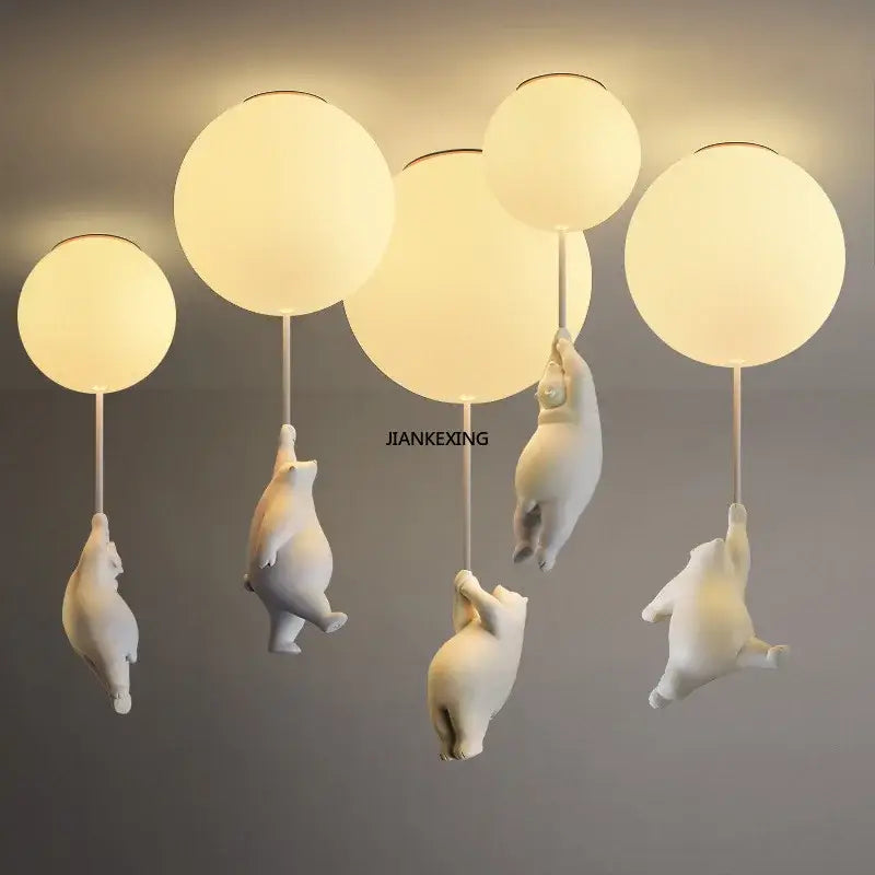 White ceramic bear led ceiling chandelier bedroom glass globe light