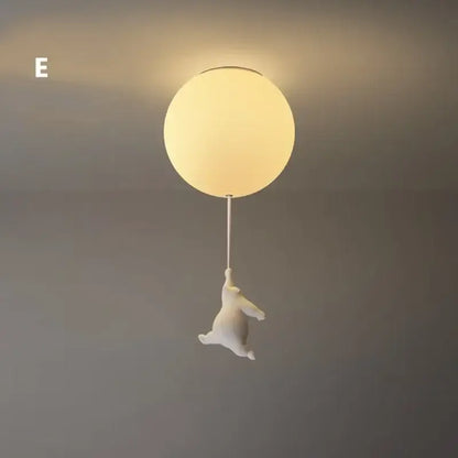 White ceramic bear led ceiling chandelier bedroom glass globe light