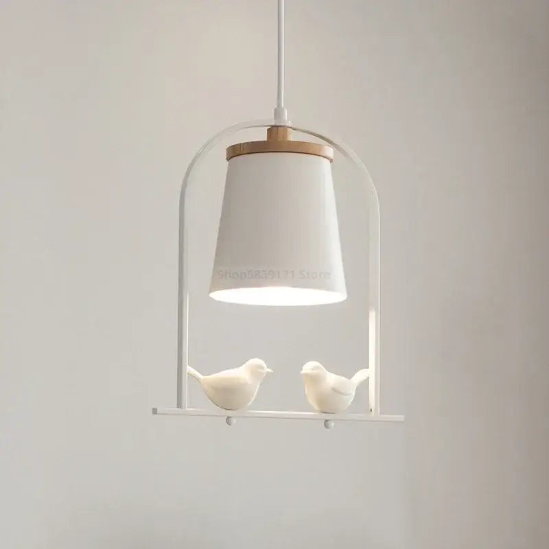 White ceramic bird led pendant light dining room wooden accent