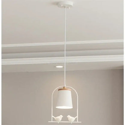 White ceramic bird led pendant light dining room wooden accent