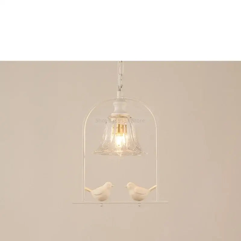 White ceramic bird led pendant light dining room wooden accent