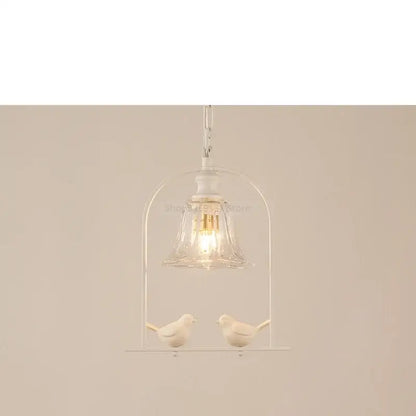 White ceramic bird led pendant light dining room wooden accent