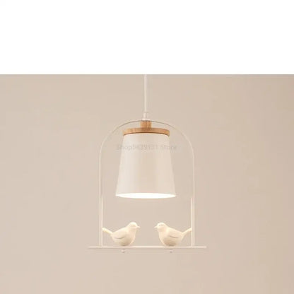 White ceramic bird led pendant light dining room wooden accent