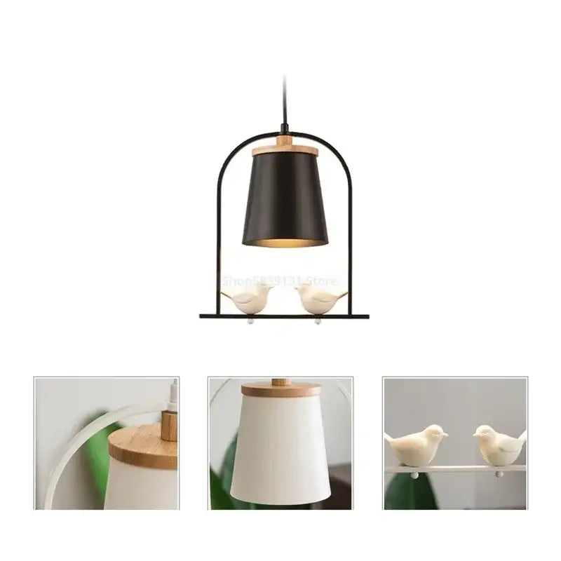 White ceramic bird led pendant light dining room wooden accent