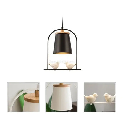 White ceramic bird led pendant light dining room wooden accent