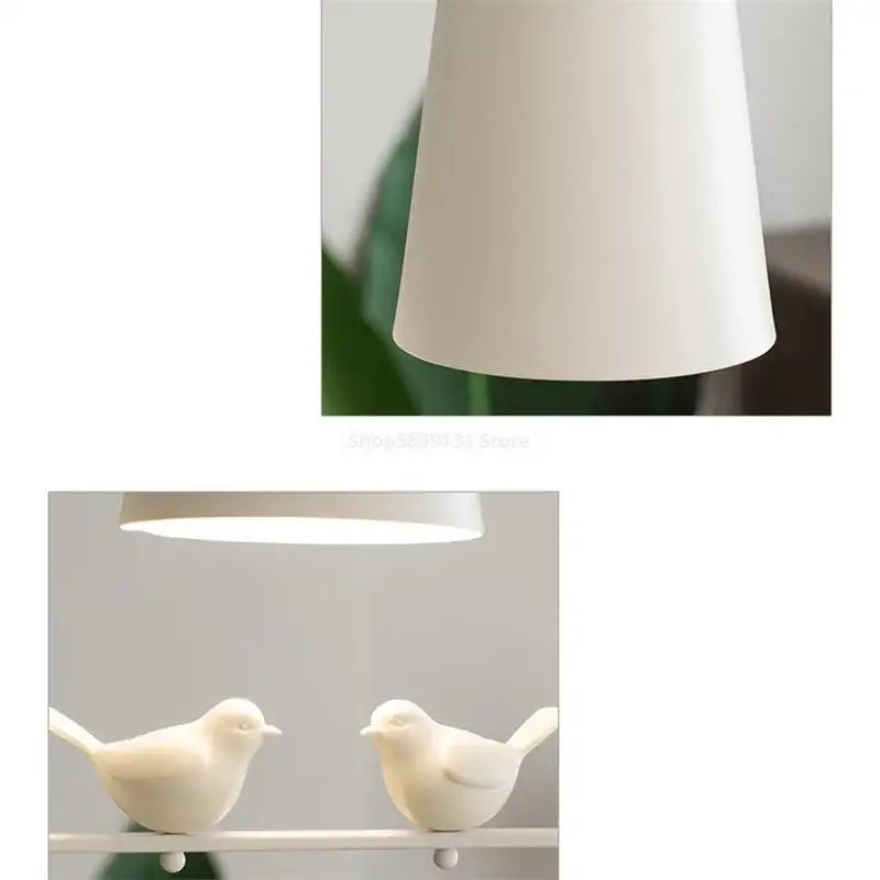 White ceramic bird led pendant light dining room wooden accent