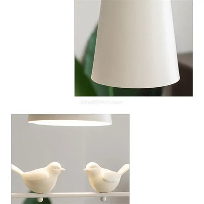 White ceramic bird led pendant light dining room wooden accent