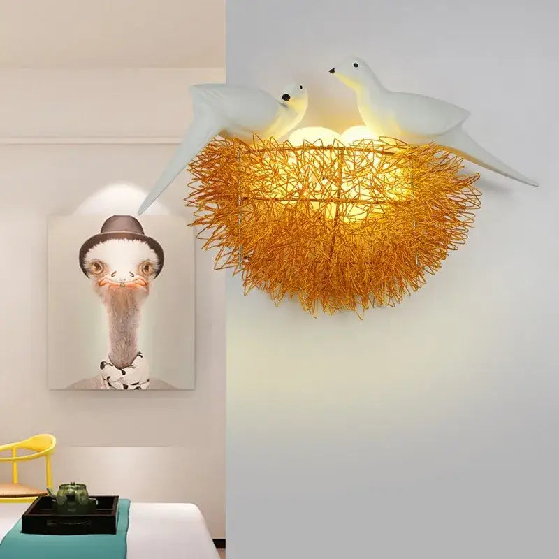 White ceramic bird nest led wall lamp bedroom decor