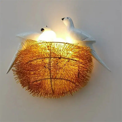 White ceramic bird nest led wall lamp bedroom decor