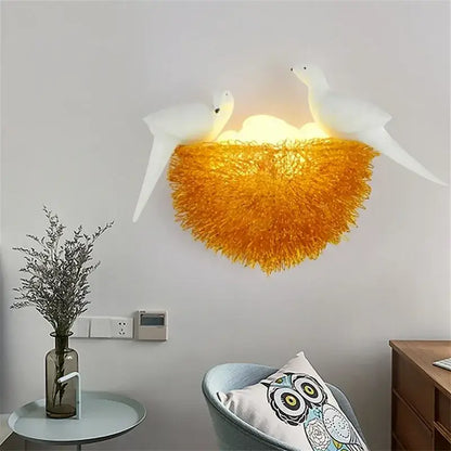 White ceramic bird nest led wall lamp bedroom decor