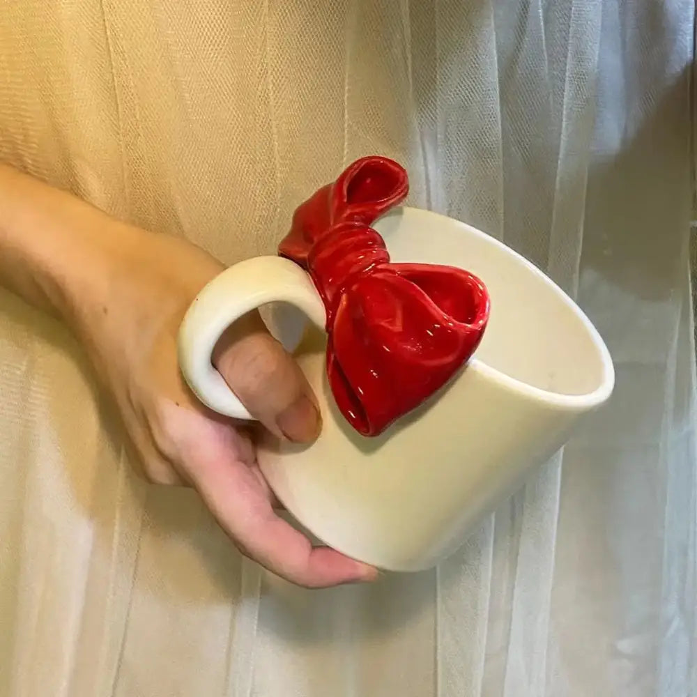 White ceramic bow knot mug dining room porcelain cup