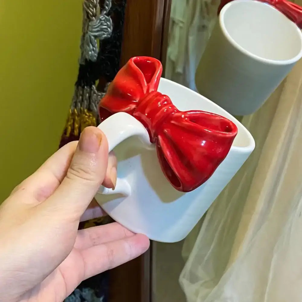 White ceramic bow knot mug dining room porcelain cup