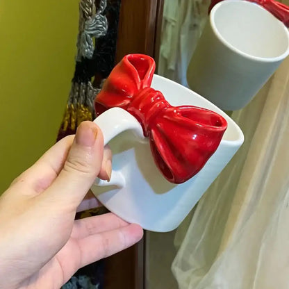 White ceramic bow knot mug dining room porcelain cup