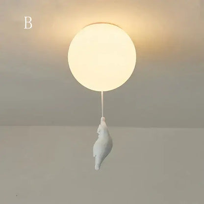 White ceramic cat pendant ceiling light for kids bedroom
