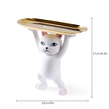 White ceramic cat tray sculpture office desk storage accessory