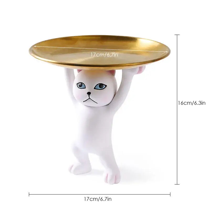 White ceramic cat tray sculpture office desk storage accessory